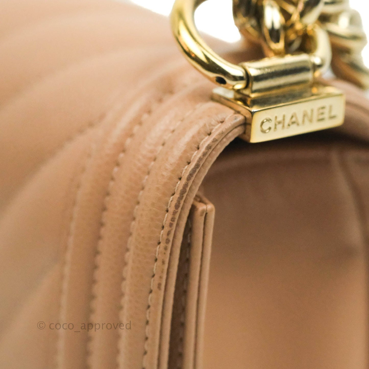 Chanel Small Chevron Boy Dark Beige Caviar Gold Hardware