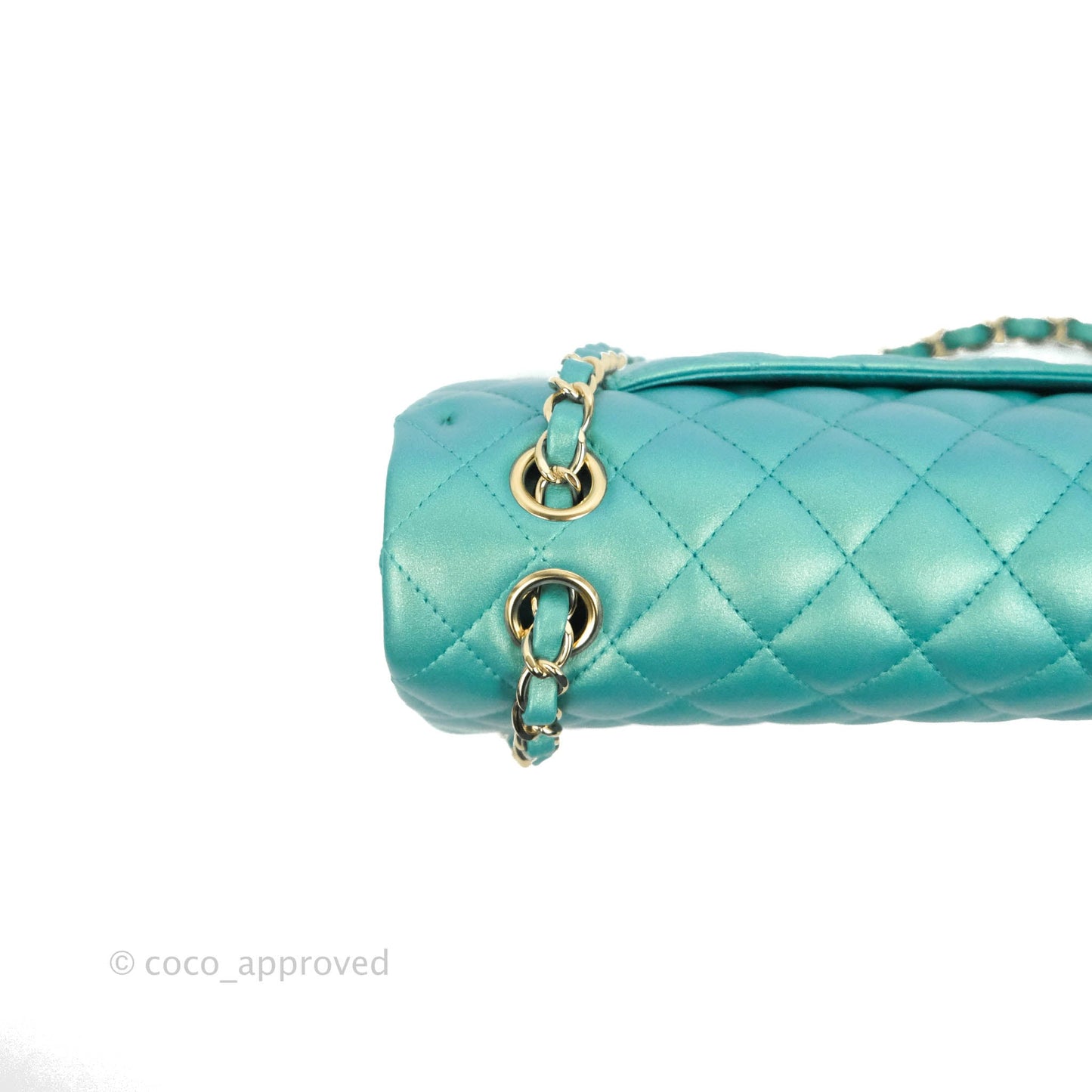 Chanel Classic M/L Medium Double Flap Iridescent Turquoise Calfskin Gold Hardware