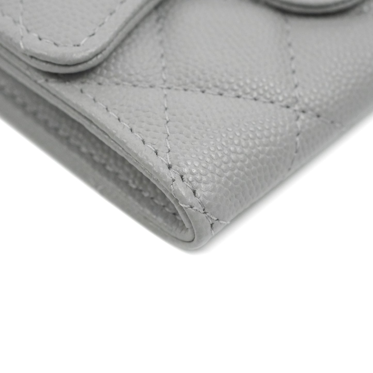 Chanel Quilted Flap Card Holder Grey Caviar Gold Hardware