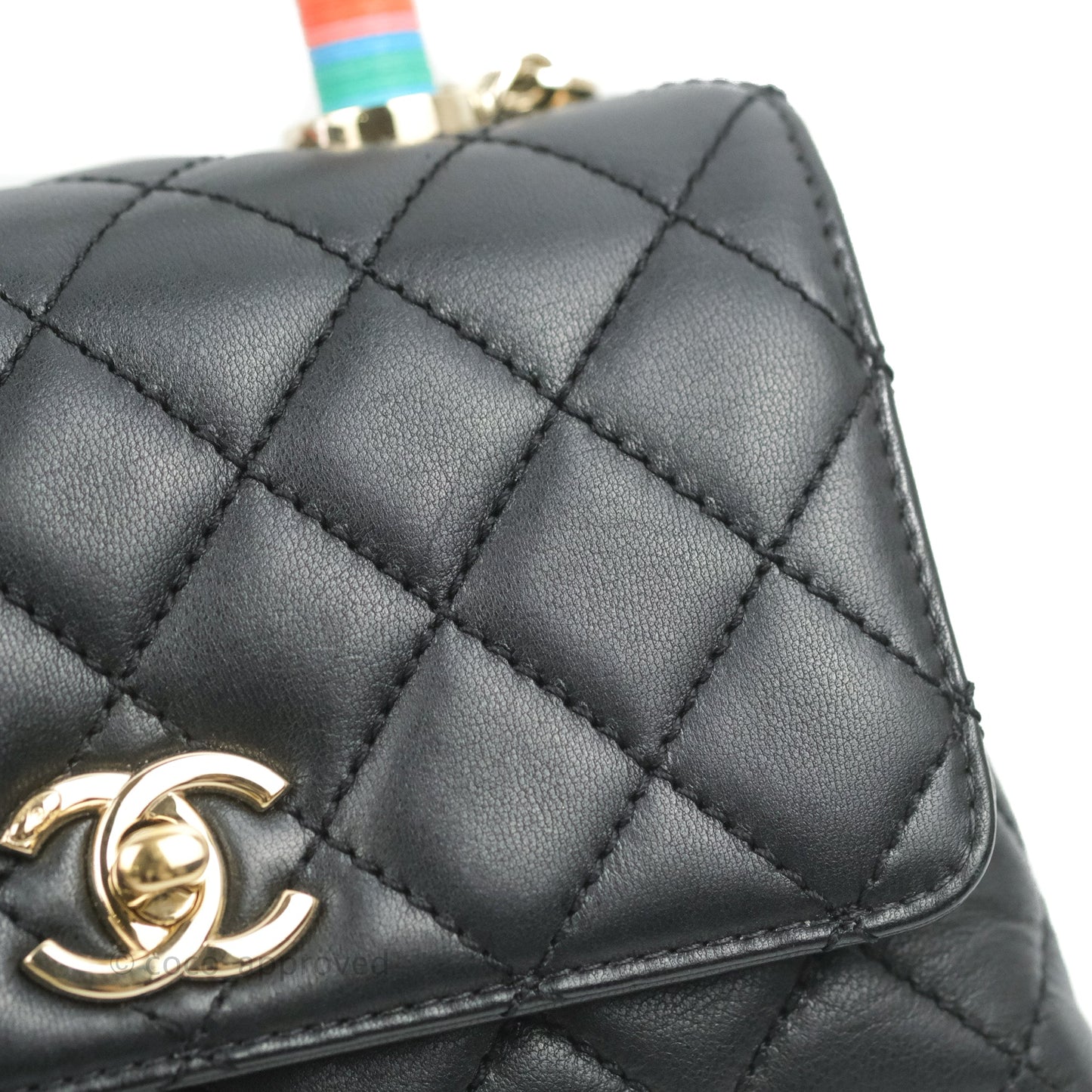 Chanel Quilted Mini Rainbow Coco Handle Bag Lambskin Black Gold Hardware