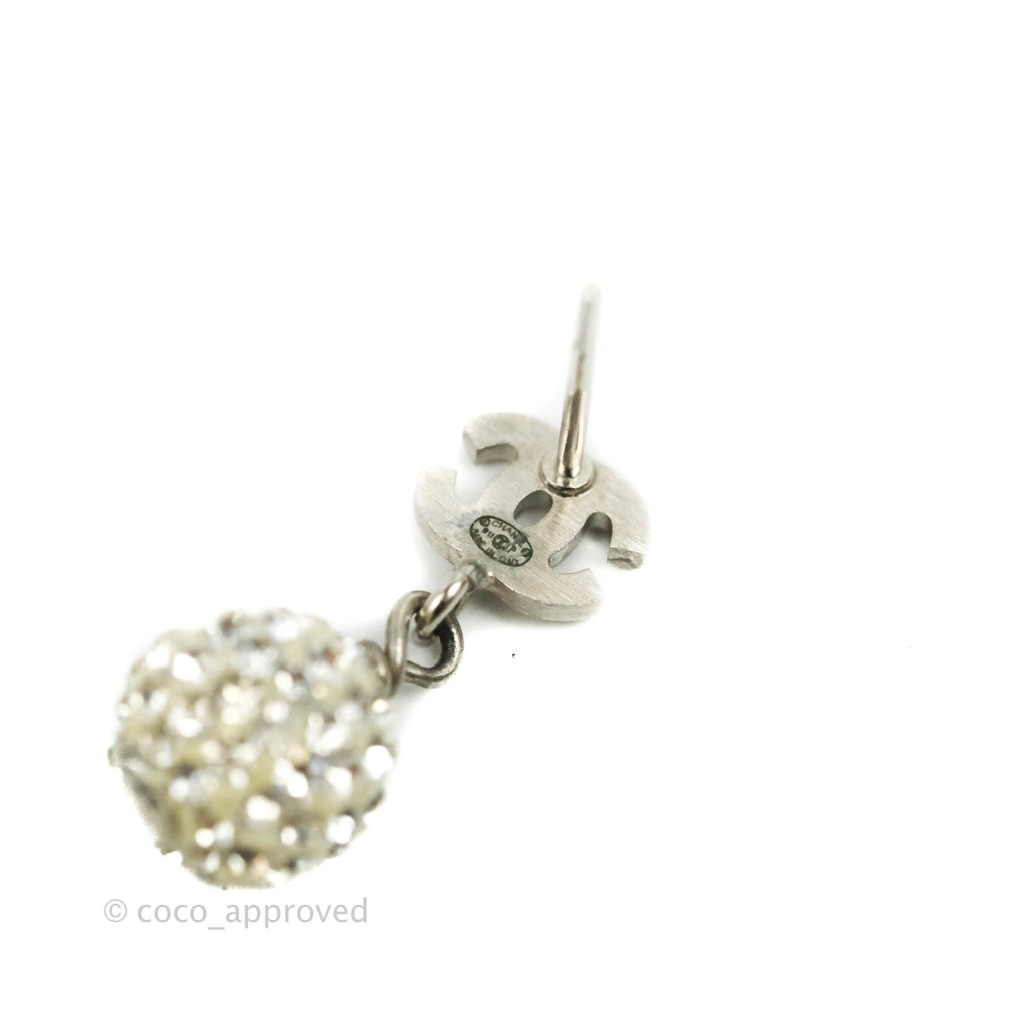 Chanel Crystal CC Drop Earrings Silver Hardware 11P