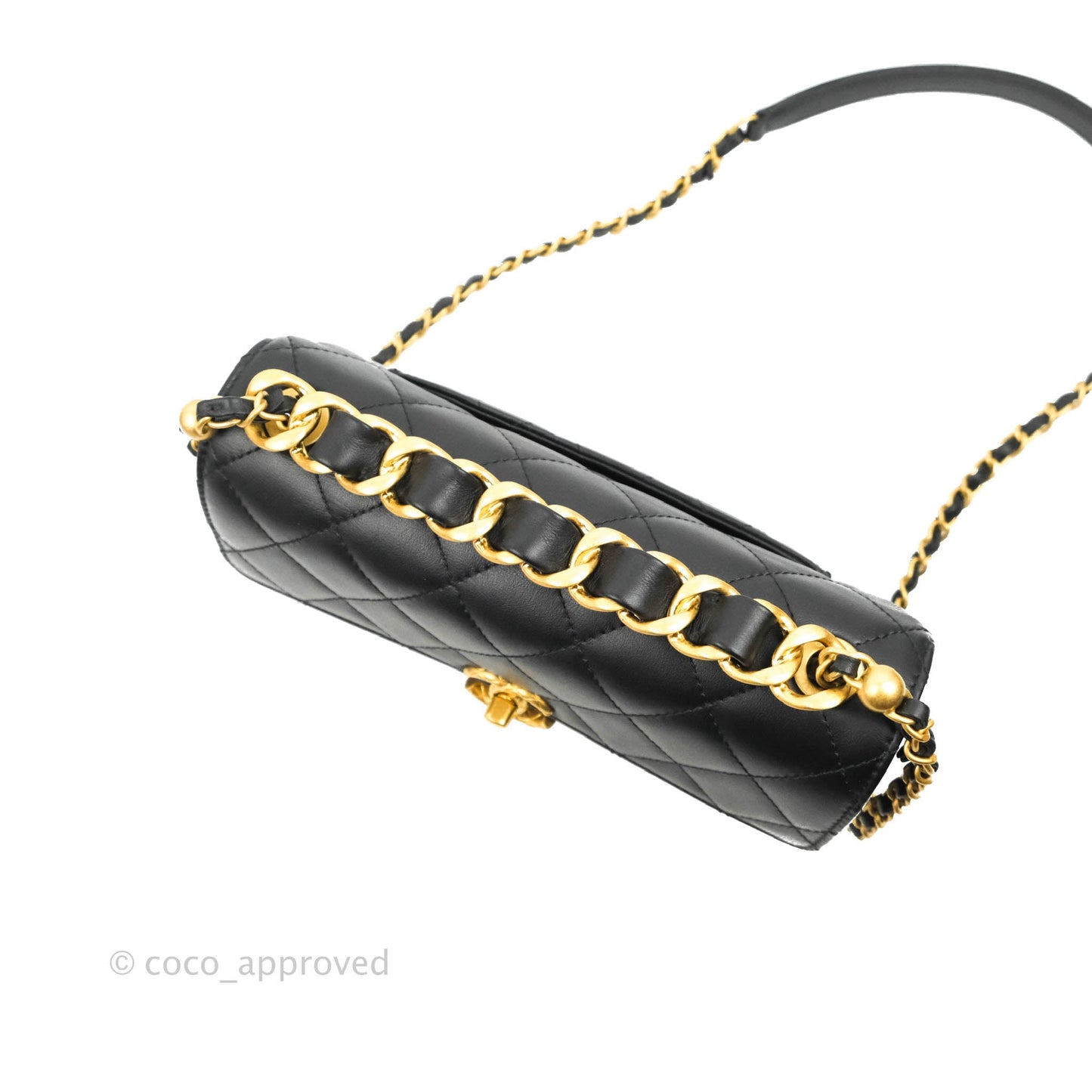 Chanel Small Chain Bar Flap Bag Black Calfskin Aged Gold Hardware