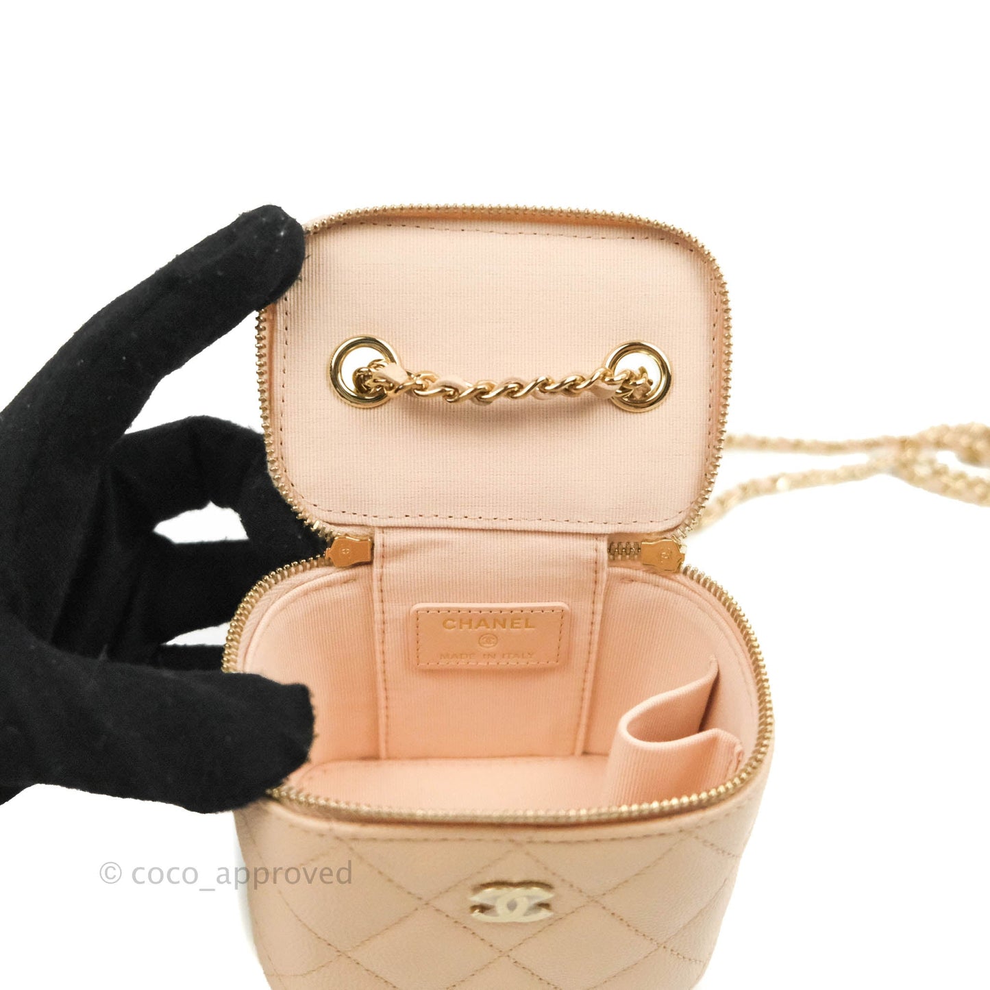 Chanel Classic Mini Vanity With Chain Light Beige Caviar Gold Hardware