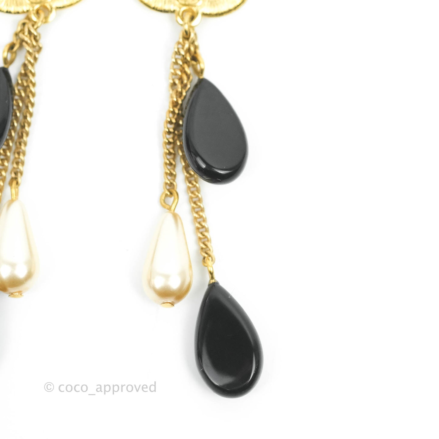 Chanel Dangling Multi Chain Camellia CC Earrings Gold Tone