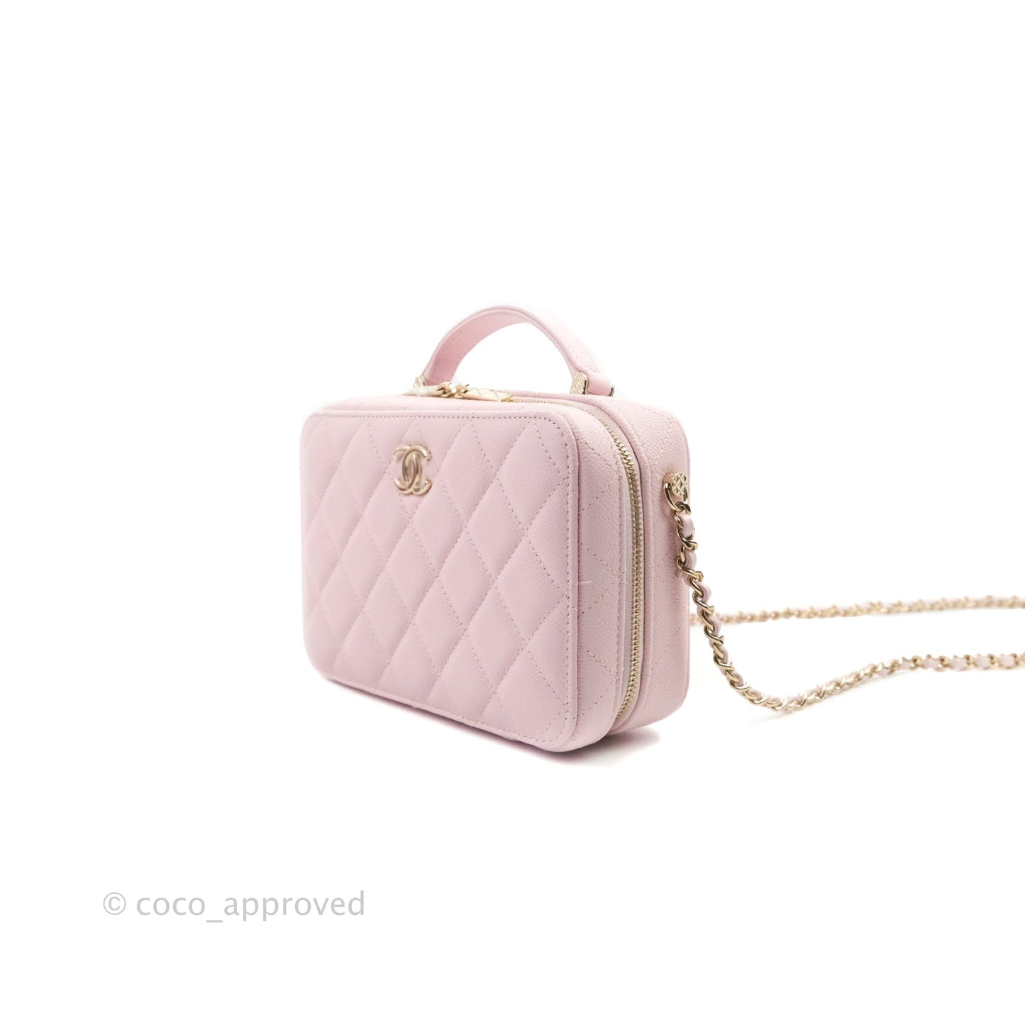 Chanel Quilted Top Handle Vanity Case Caviar Light Pink Gold Hardware