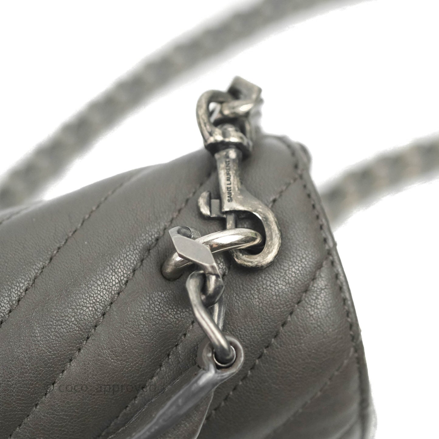 Saint Laurent Chevron Medium College Grey Chain Bag Ruthenium Hardware
