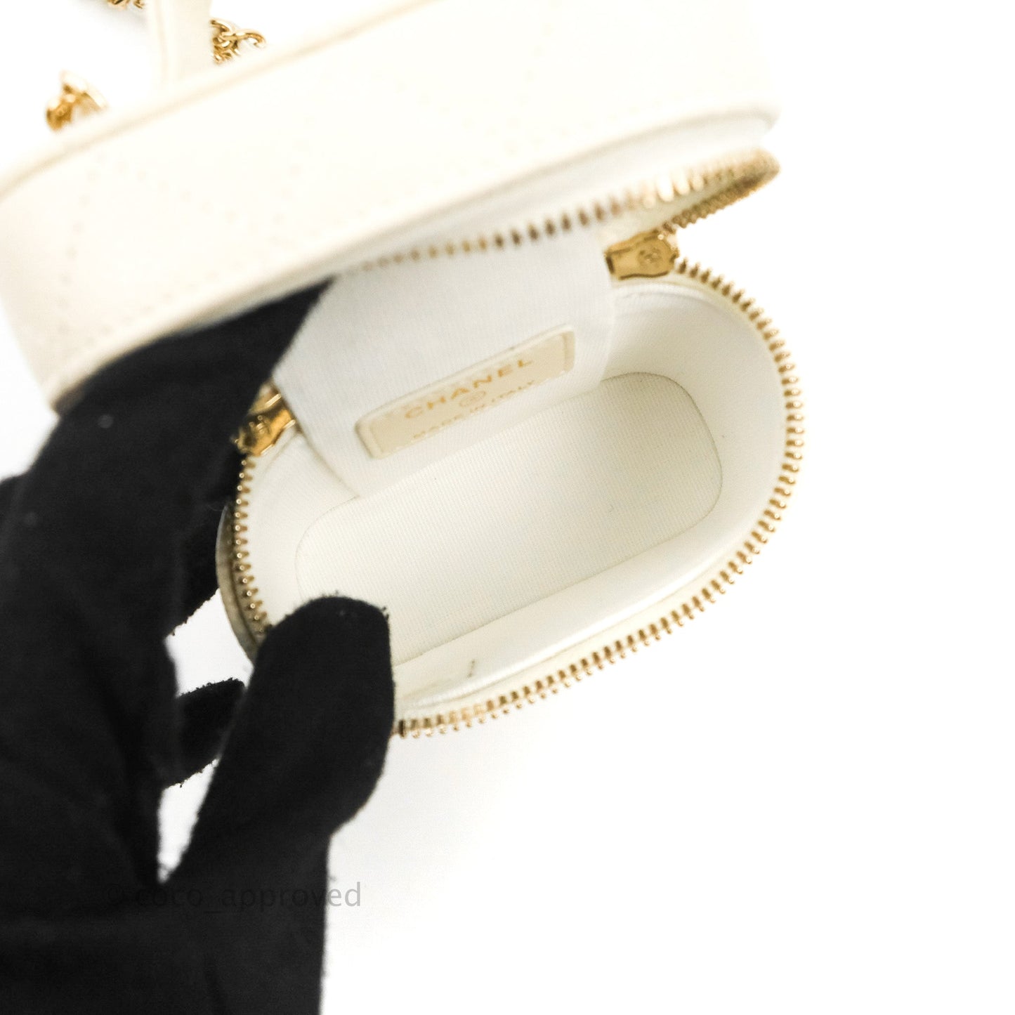 Chanel Quilted Small Handle With Care Vanity Case With Chain Ivory Caviar Gold Hardware