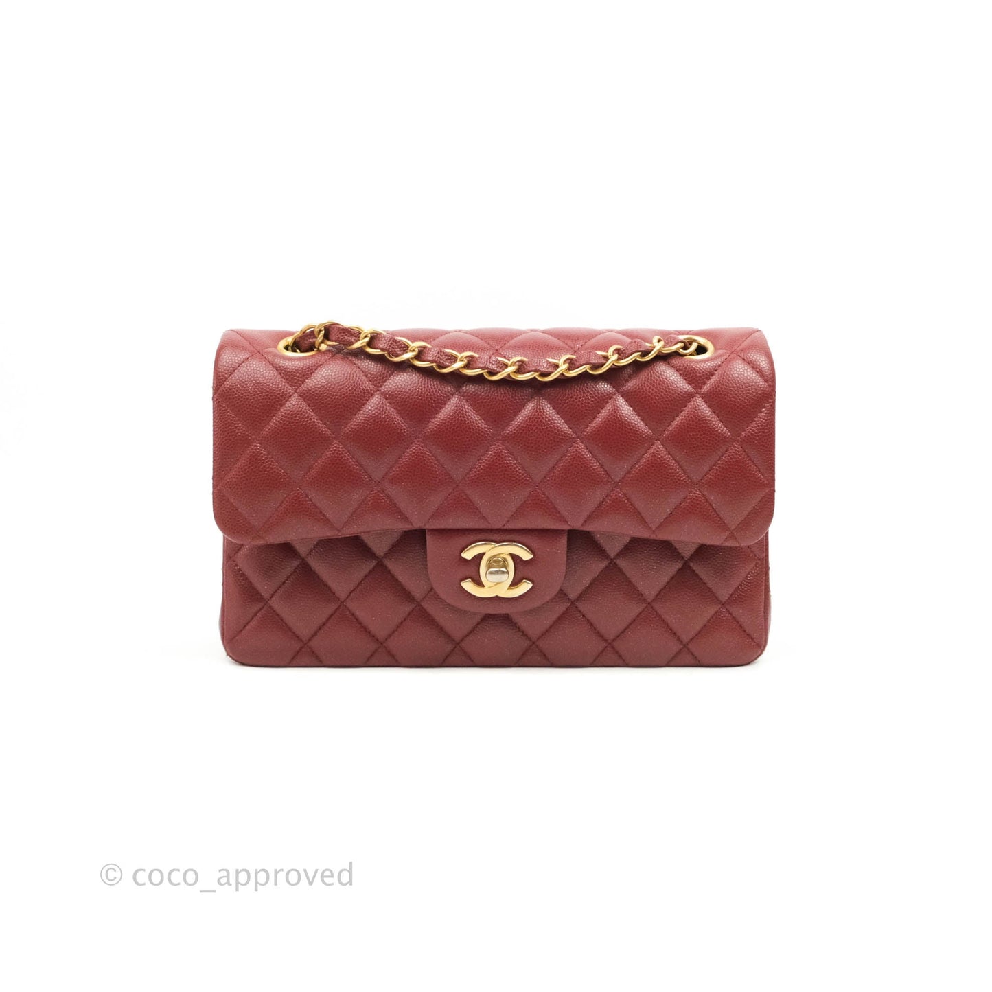 Chanel Small Classic Quilted Flap Iridescent Burgundy Caviar Aged Gold Hardware 18C