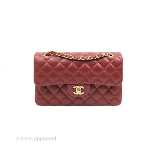 Chanel Small Classic Quilted Flap Iridescent Burgundy Caviar Aged Gold Hardware 18C