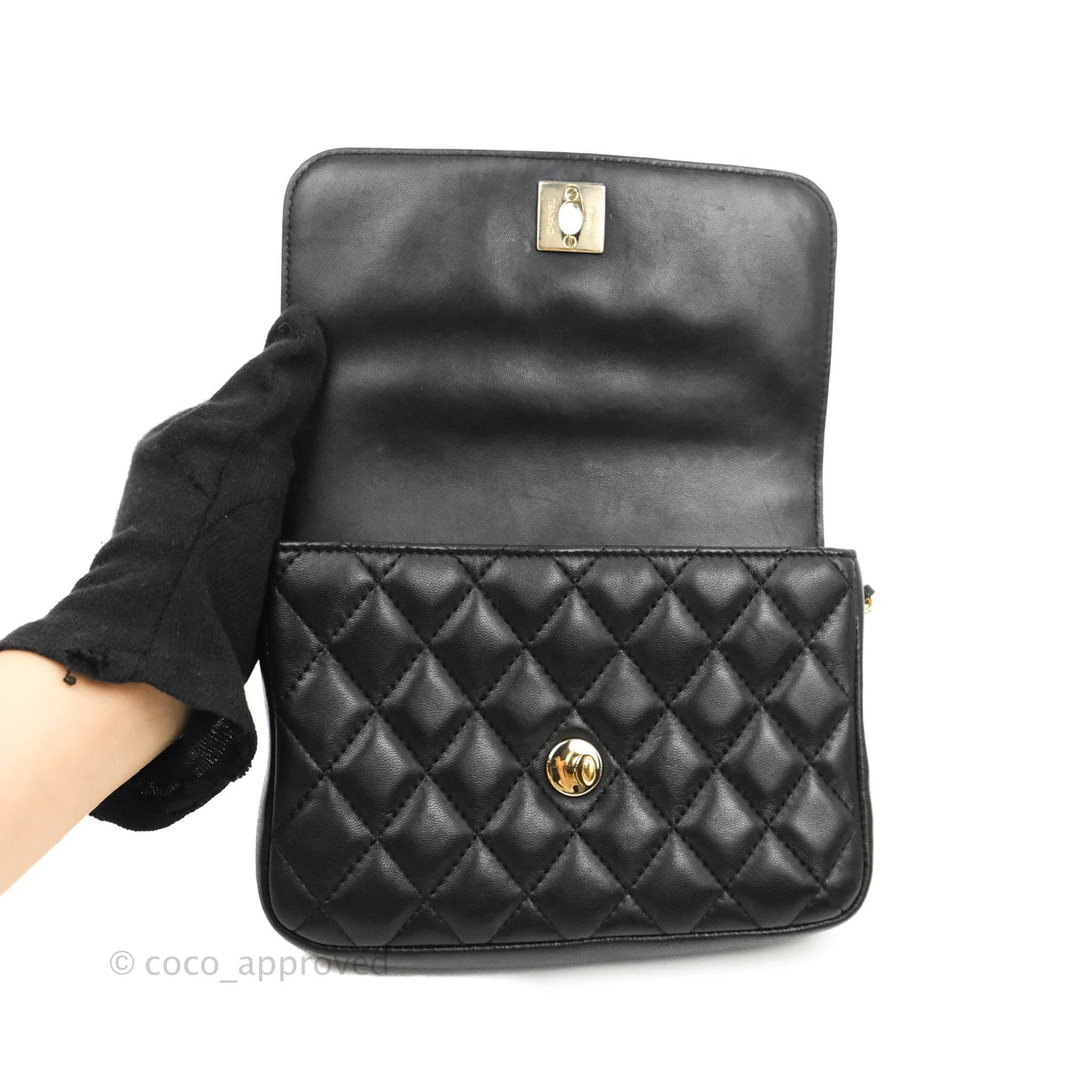 Chanel Classic Twin Flap Bag Side Pack Black Lambskin Gold Hardware