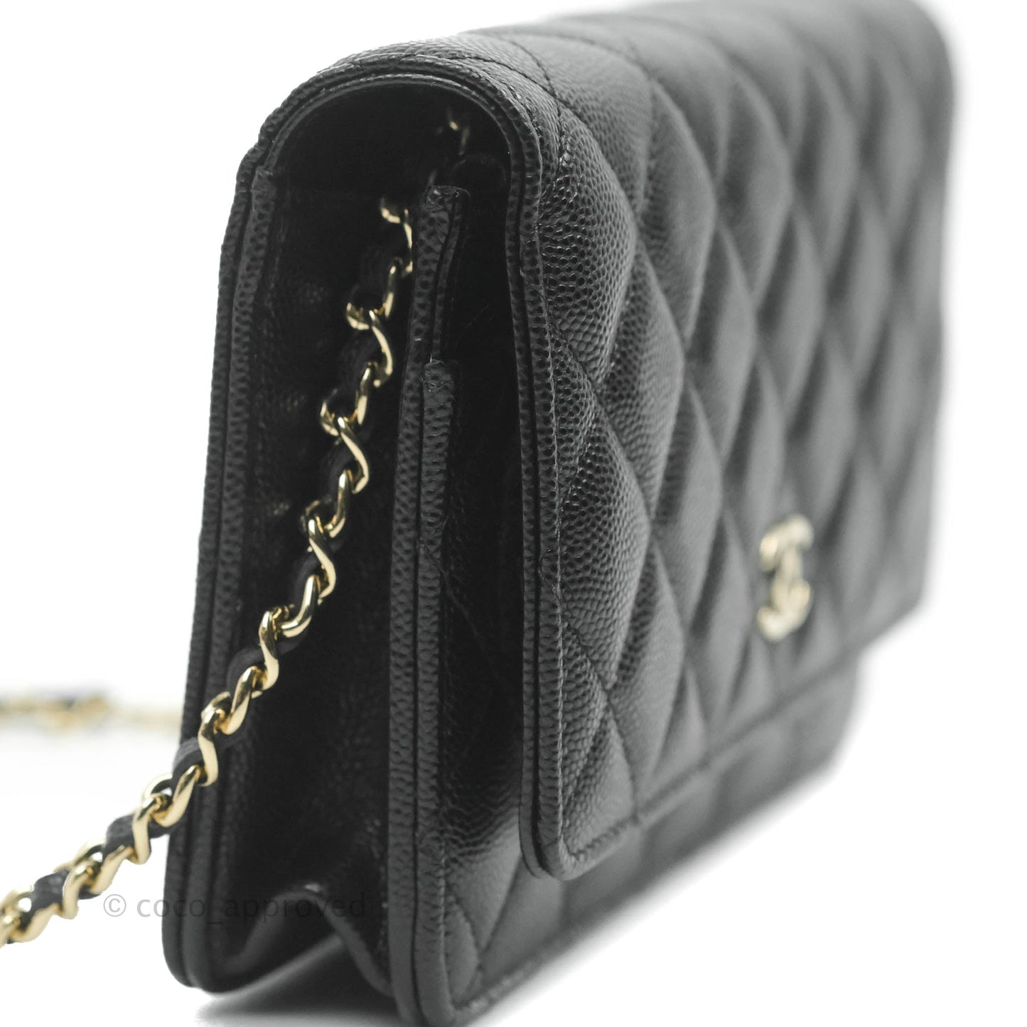 Chanel Quilted WOC Black Caviar Gold Hardware With Charms