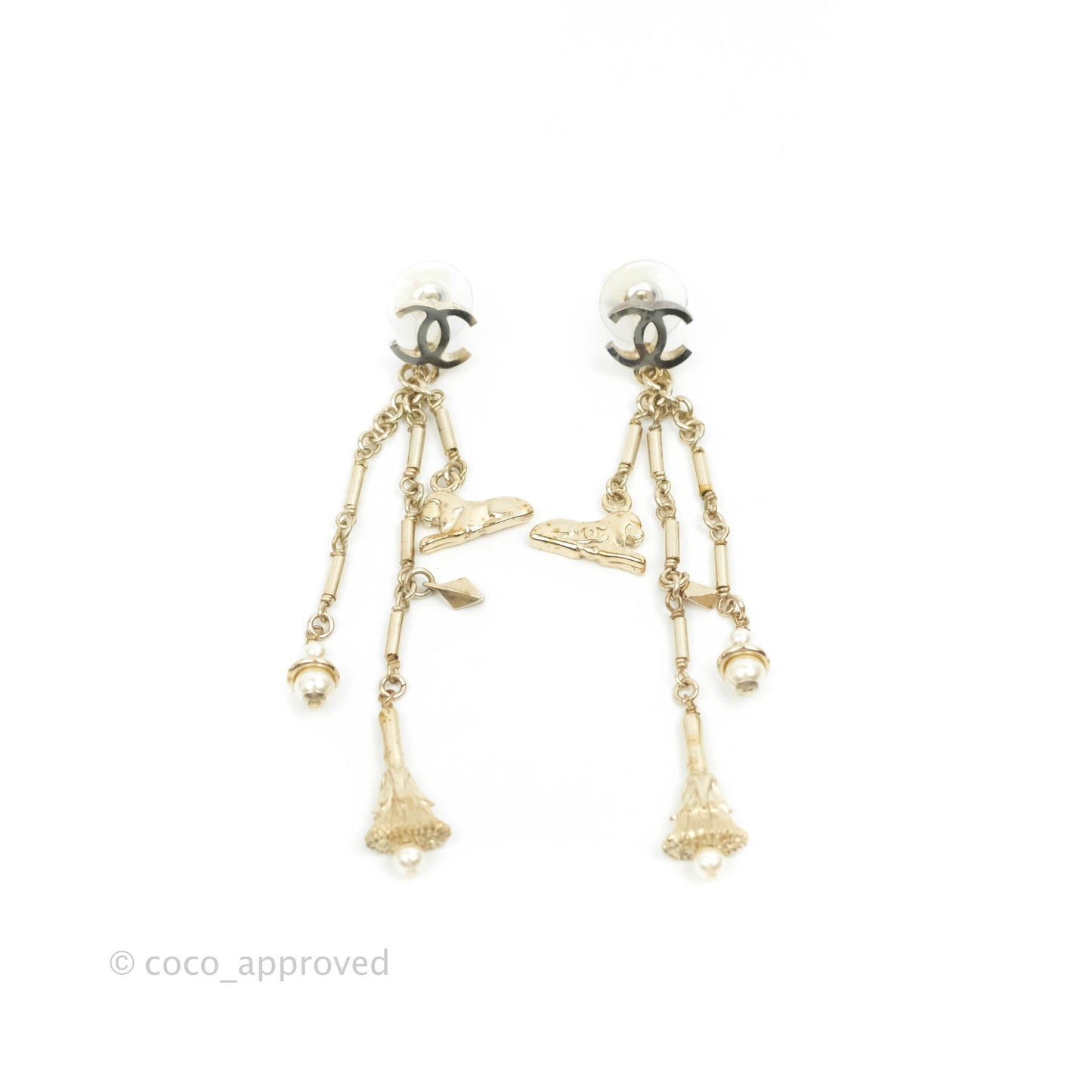 Chanel CC Long Drop Earrings Gold Tone 19A