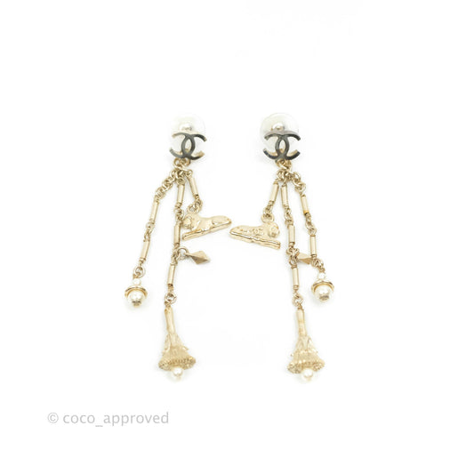 Chanel CC Long Drop Earrings Gold Tone 19A