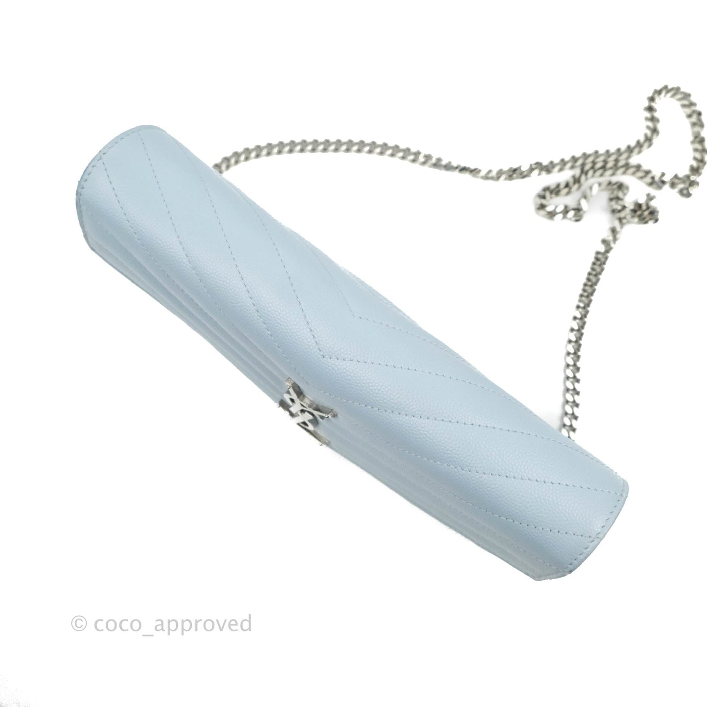 Saint Laurent Wallet on Chain Light Blue Grained Leather Silver Hardware