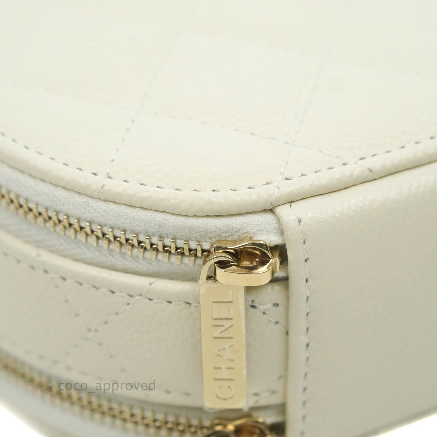 Chanel Mini Round Vanity Bag with Handle Ivory Caviar 22C