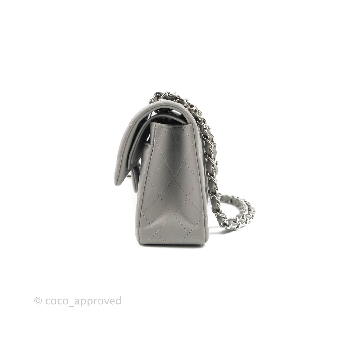 Chanel Small Classic Quilted Flap Grey Lambskin Silver Hardware