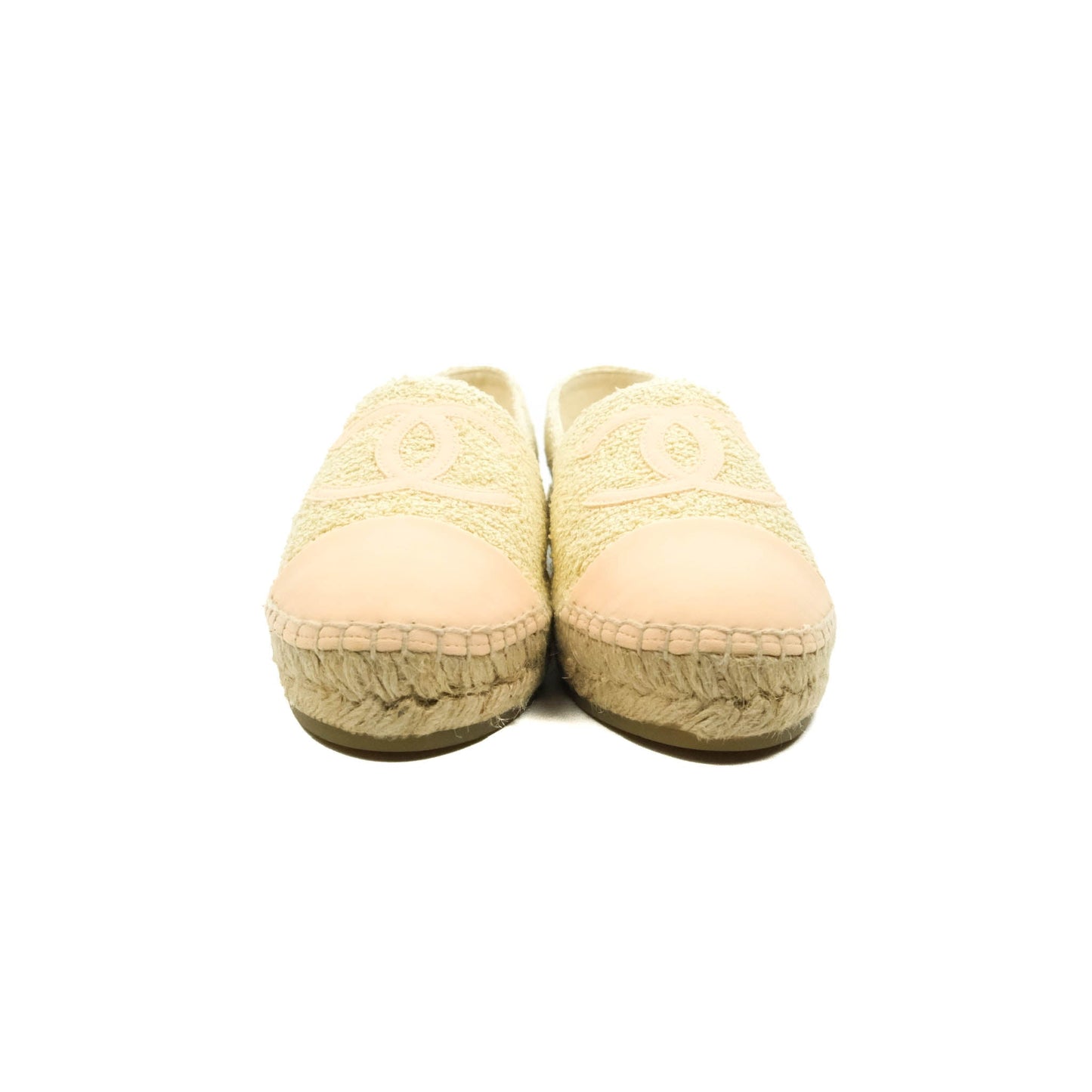 Chanel Espadrille Pink Beige Fabric Size 37C