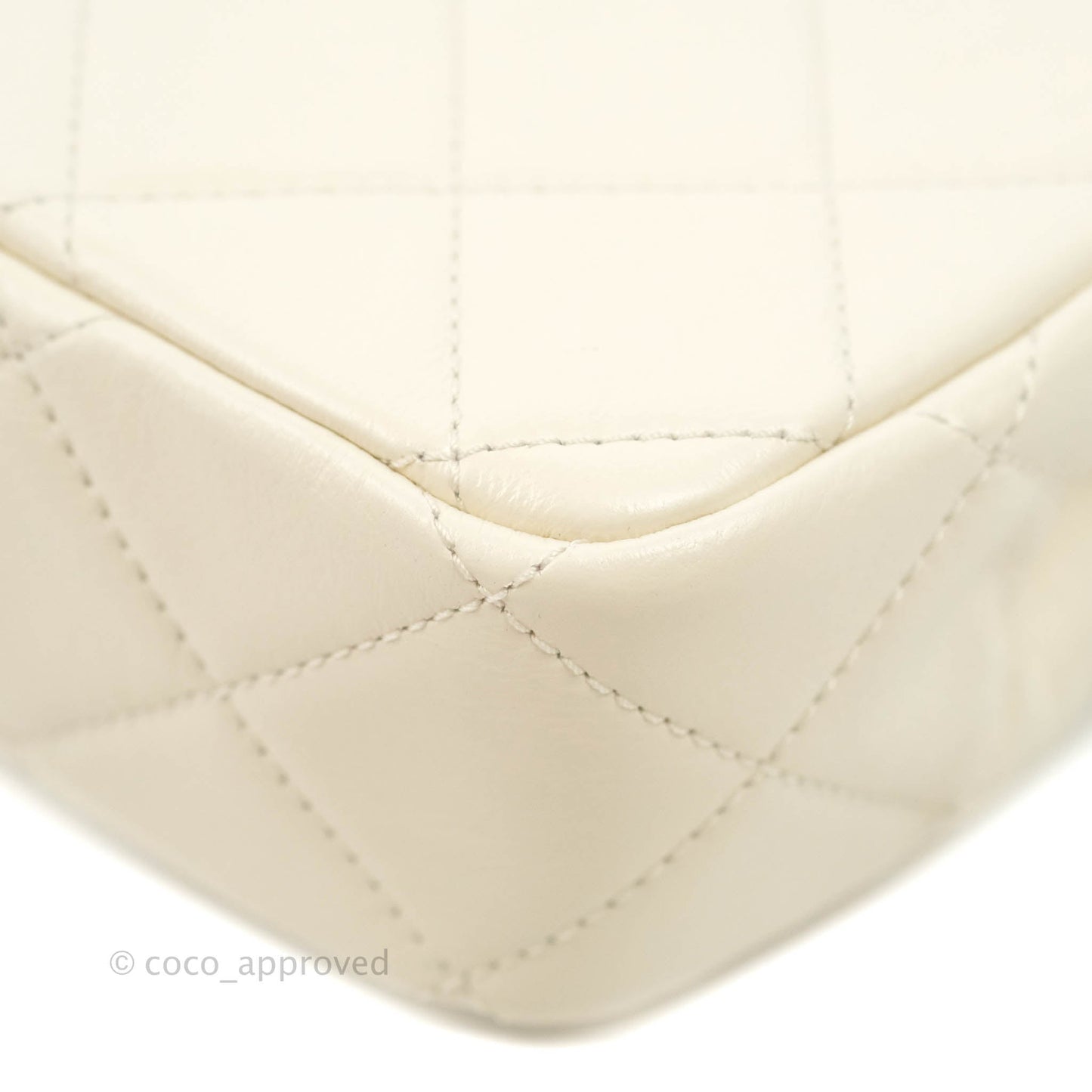 Chanel Mini Rectangular Crystal Pearls Chain Flap White Calfskin Aged Gold Hardware