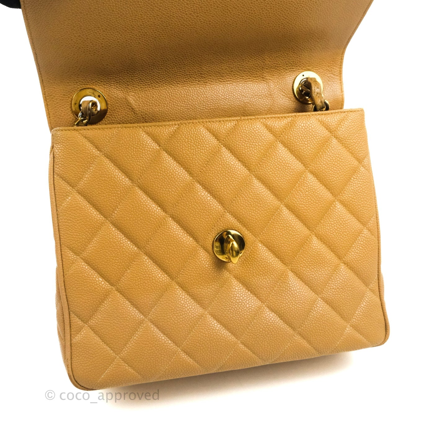 Chanel Vintage CC Large Square Flap Bag Beige Caviar 24K Gold Hardware