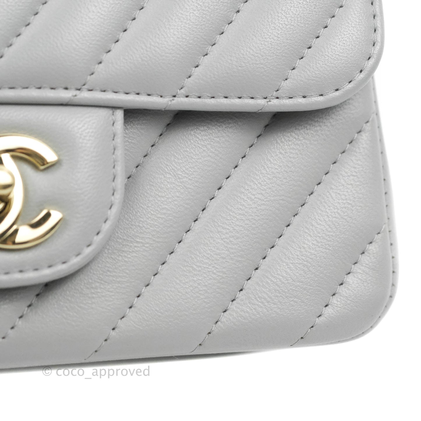Chanel Mini Square Chevron Grey Lambskin Gold Hardware