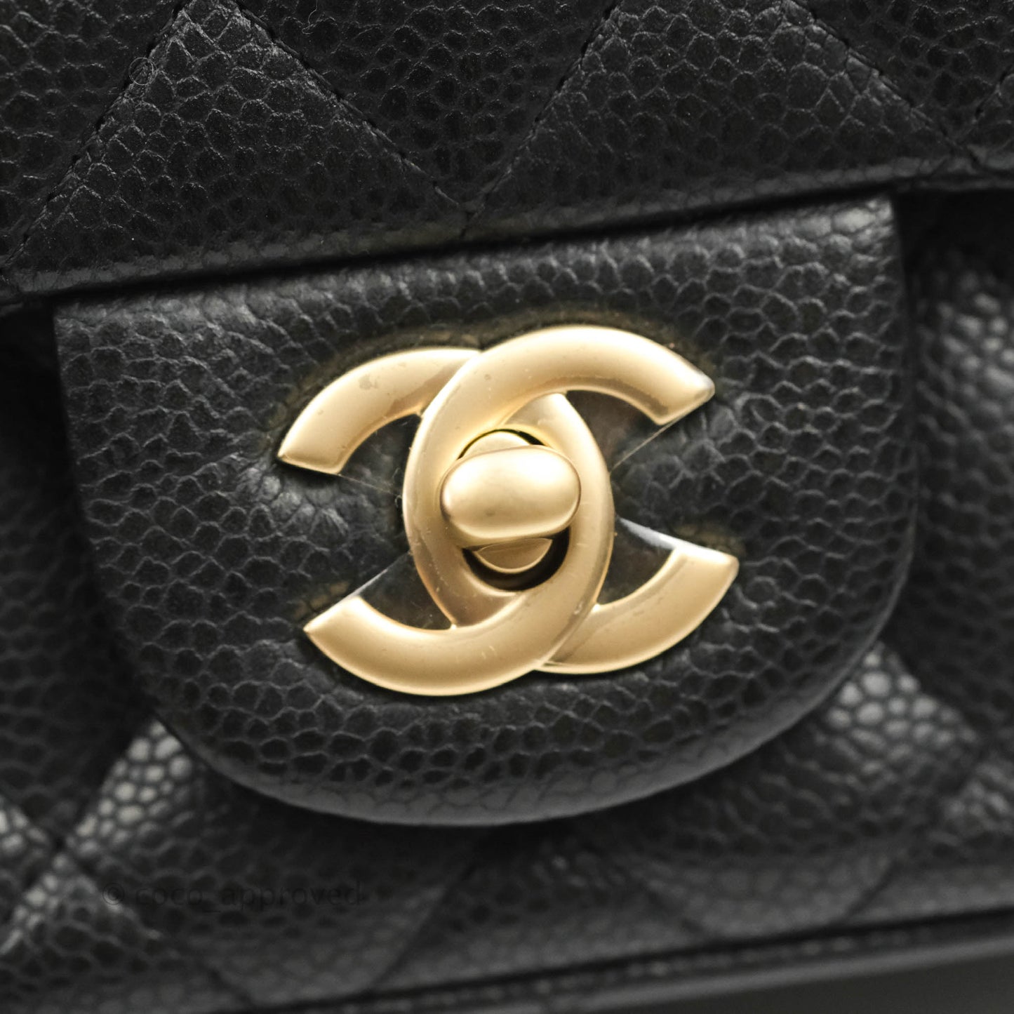 Chanel Quilted Mini Square Flap Bag Pearly Black Caviar Matte Gold Hardware