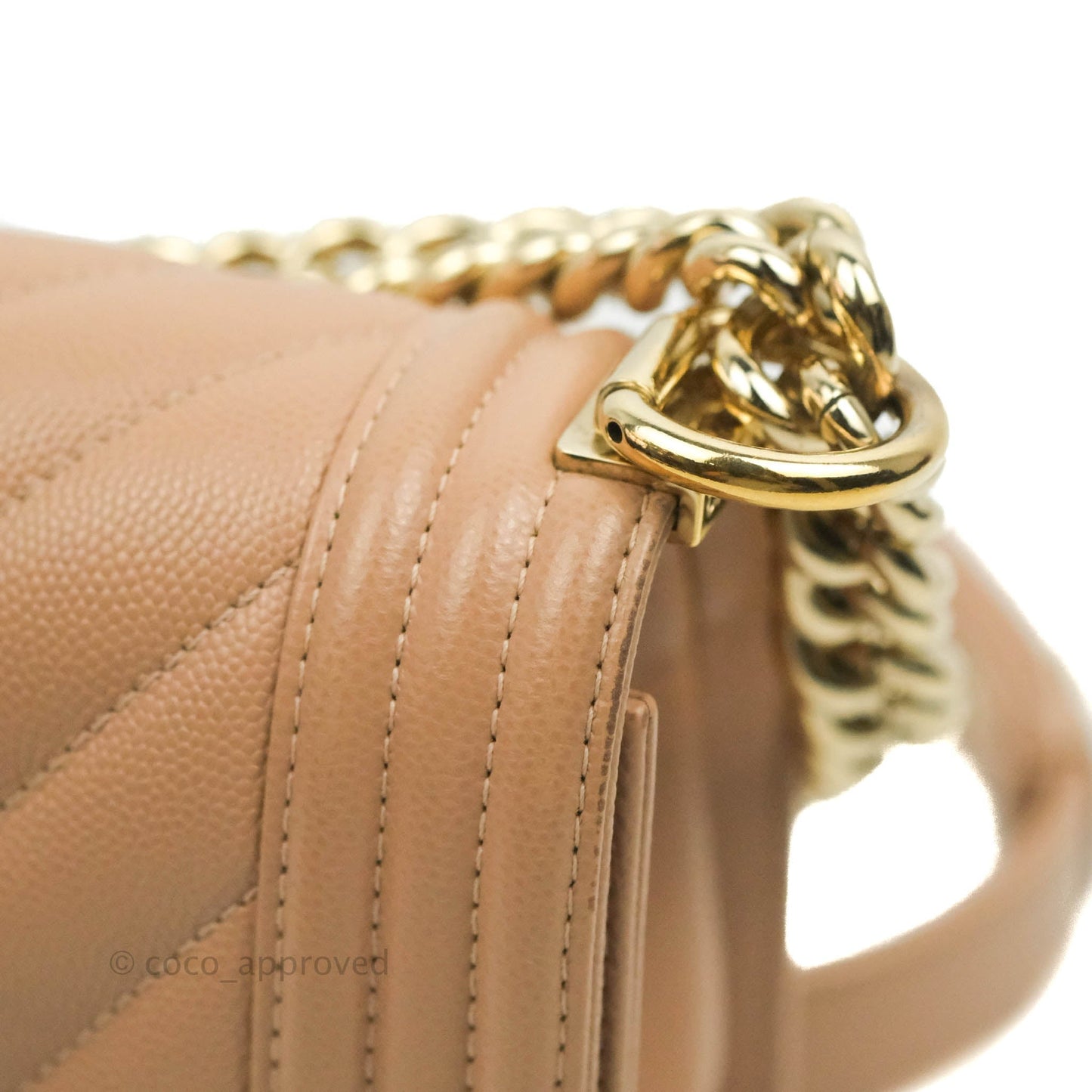 Chanel Small Chevron Boy Dark Beige Caviar Gold Hardware