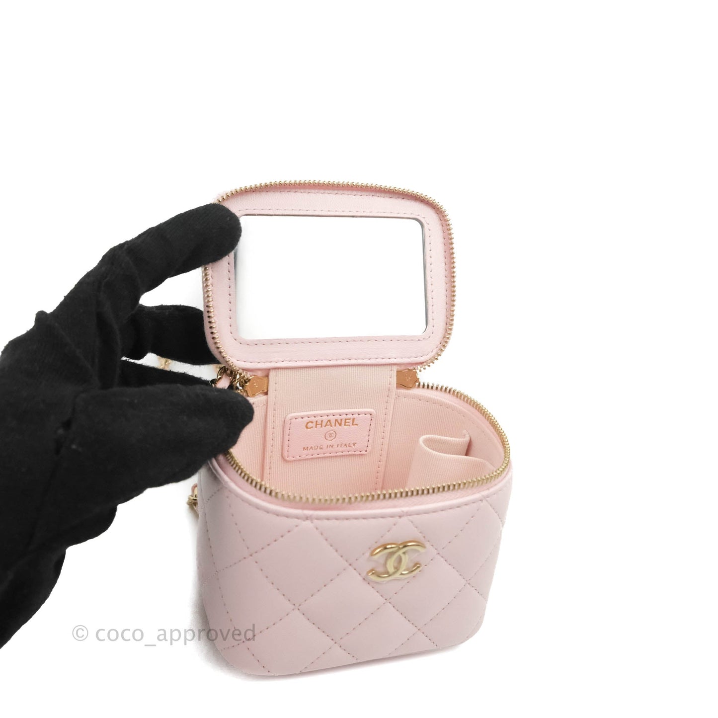 Chanel Mini Top Handle Vanity With Chain Light Pink Lambskin Gold Hardware