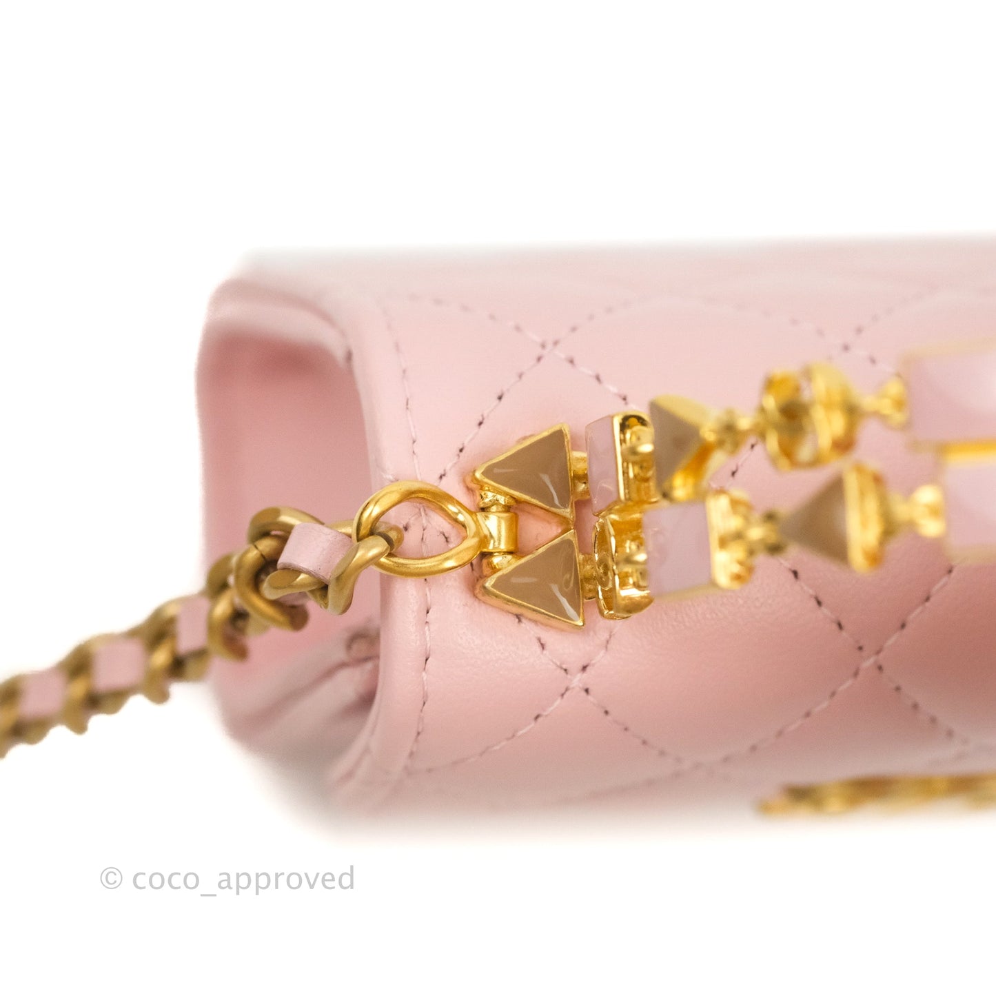 Chanel Mini Enamel Handle Clutch on Chain Pink Lambskin Gold Hardware 22B