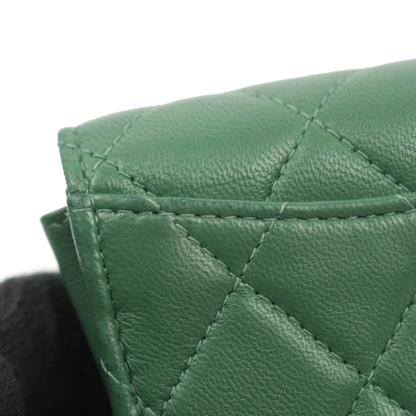 Chanel Classic Flap Coin Purse Dark Green Lambskin Silver Hardware