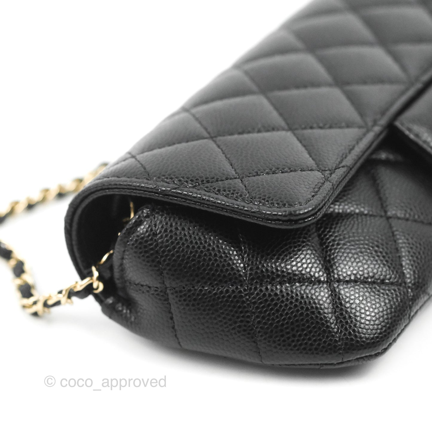 Chanel Quilted Case With Chain Black Caviar Gold Hardware