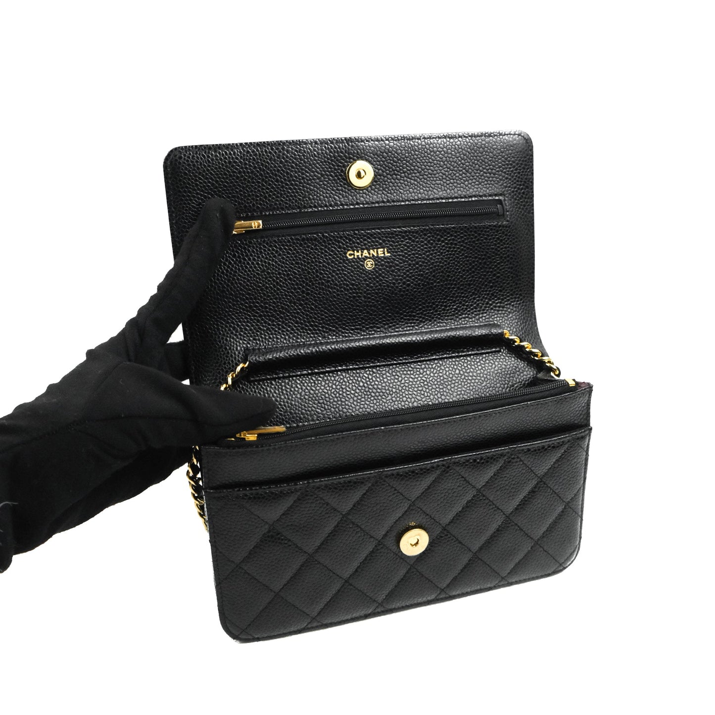 Chanel Quilted CC Chain Wallet on Chain WOC Black Caviar Gold Hardware