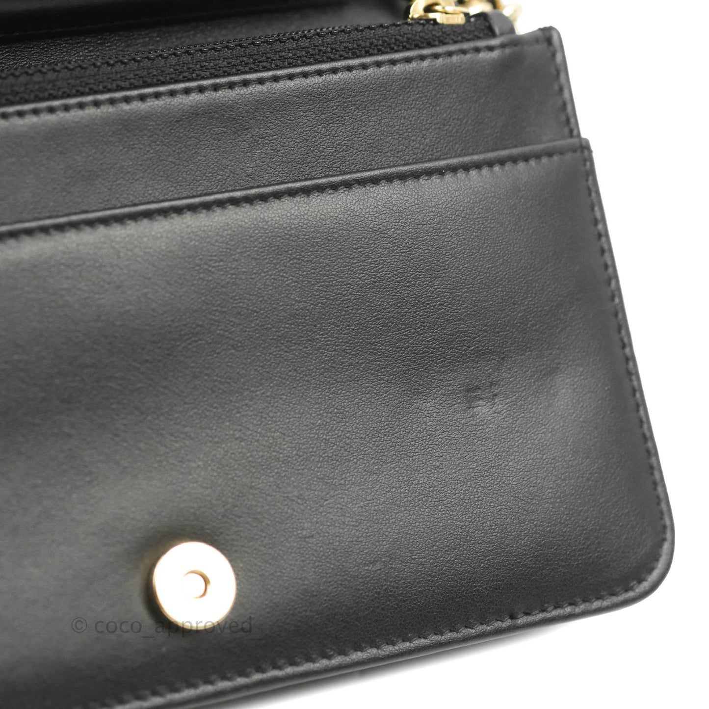 Chanel Chevron Boy Wallet On Chain Black Caviar Gold Hardware