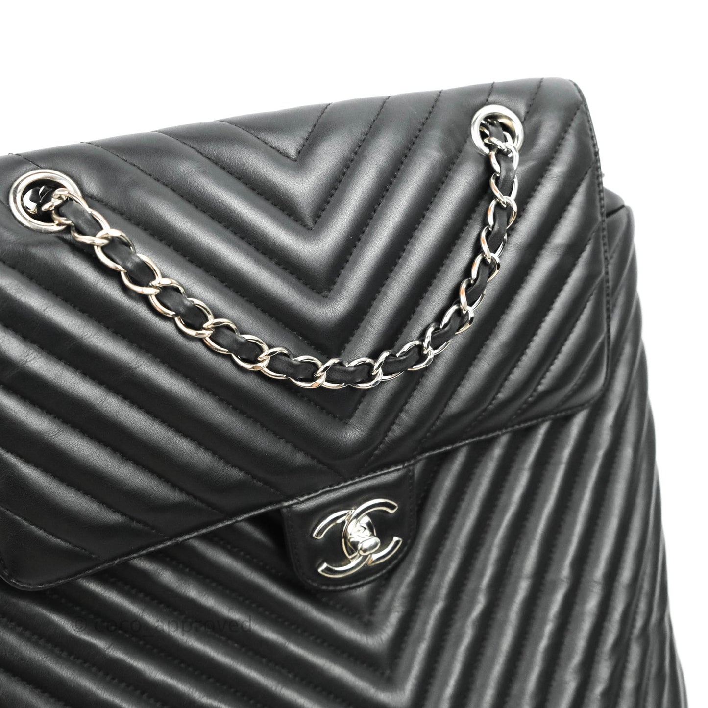 Chanel Medium Chevron Urban Spirit Backpack Black Calfskin Silver Hardware