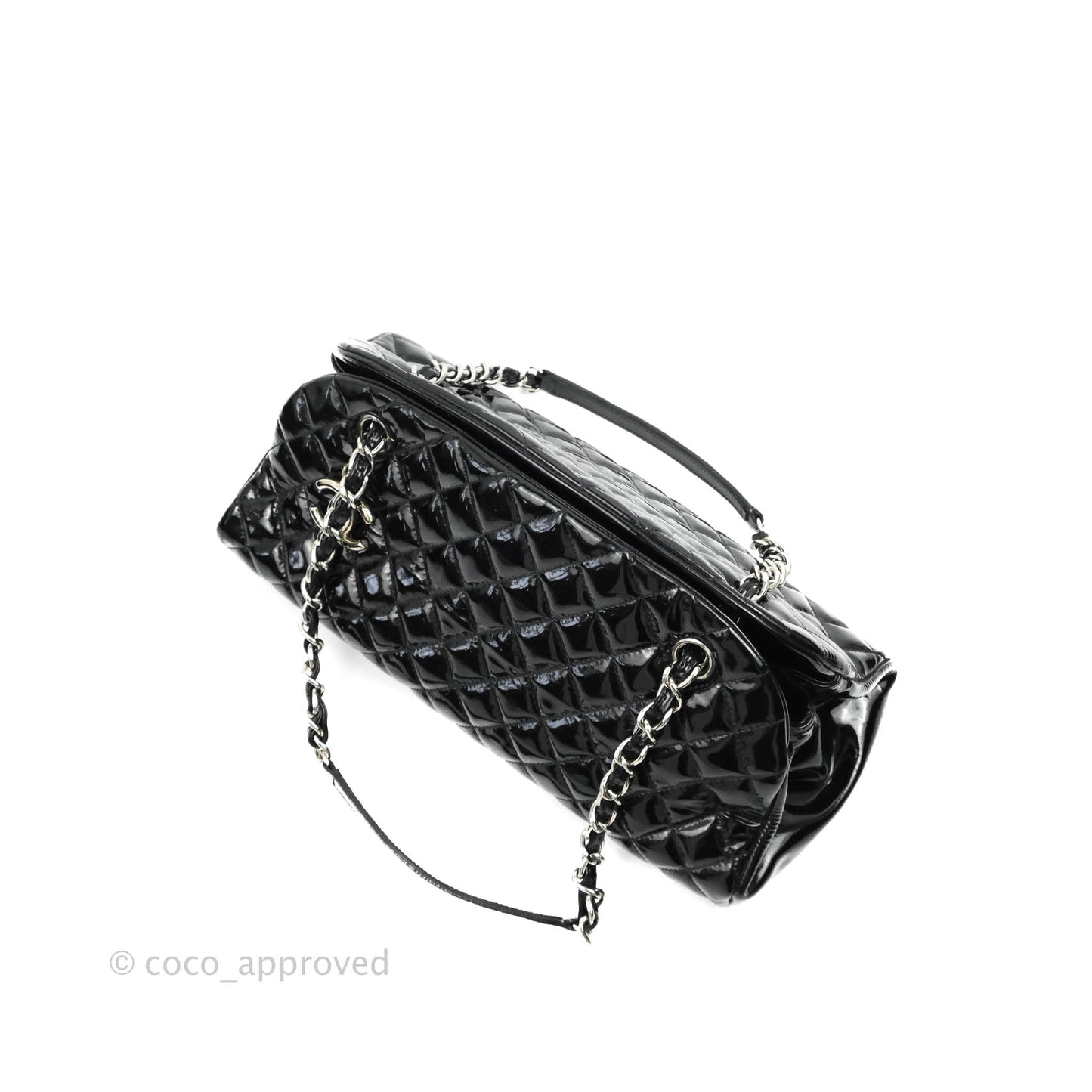 Chanel Mademoiselle Medium Bowling Black Patent Leather Silver Hardware
