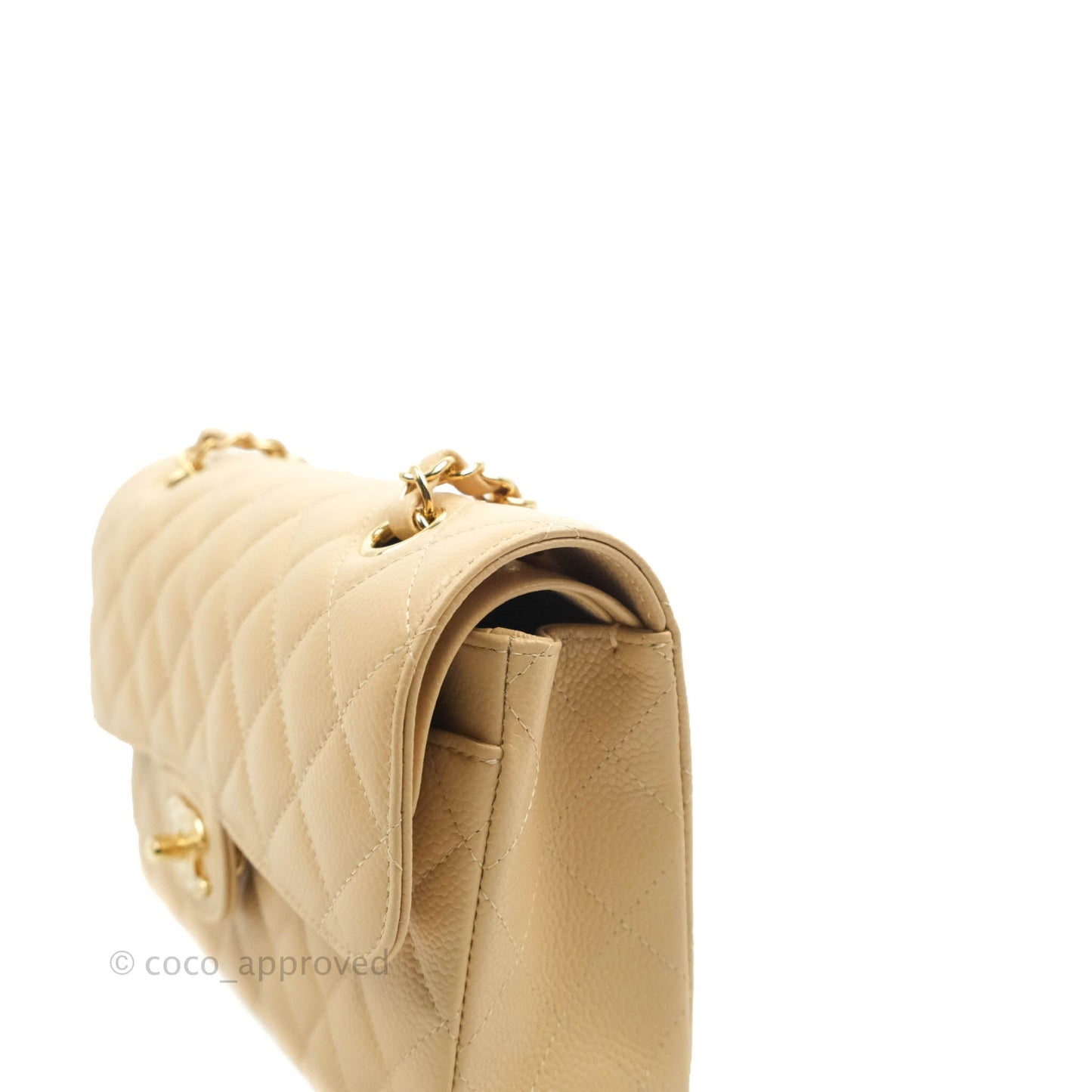 Chanel S/M Small Classic Quilted Flap Beige Caviar Gold Hardware