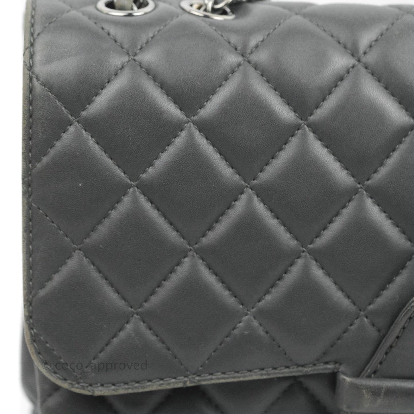 Chanel Quilted Jumbo Coco Loop Flap Dark Grey Lambskin Silver Hardware
