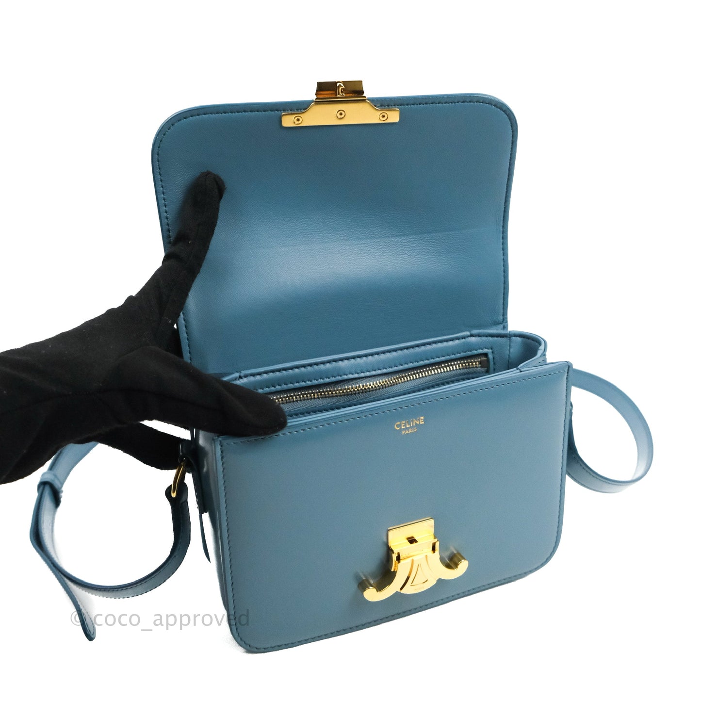 Celine Teen Triomphe Bag Shiny Calfskin Denim Blue