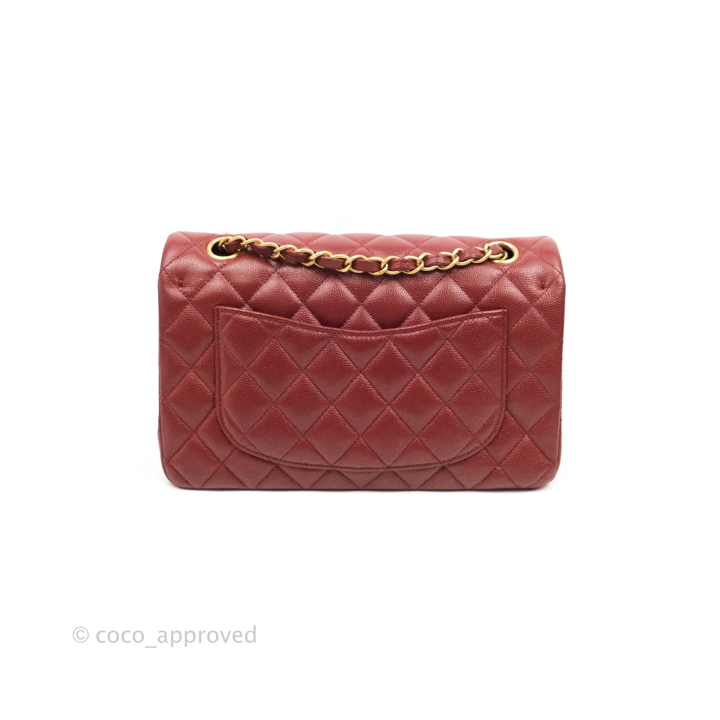 Chanel Small Classic Quilted Flap Iridescent Burgundy Caviar Aged Gold Hardware 18C