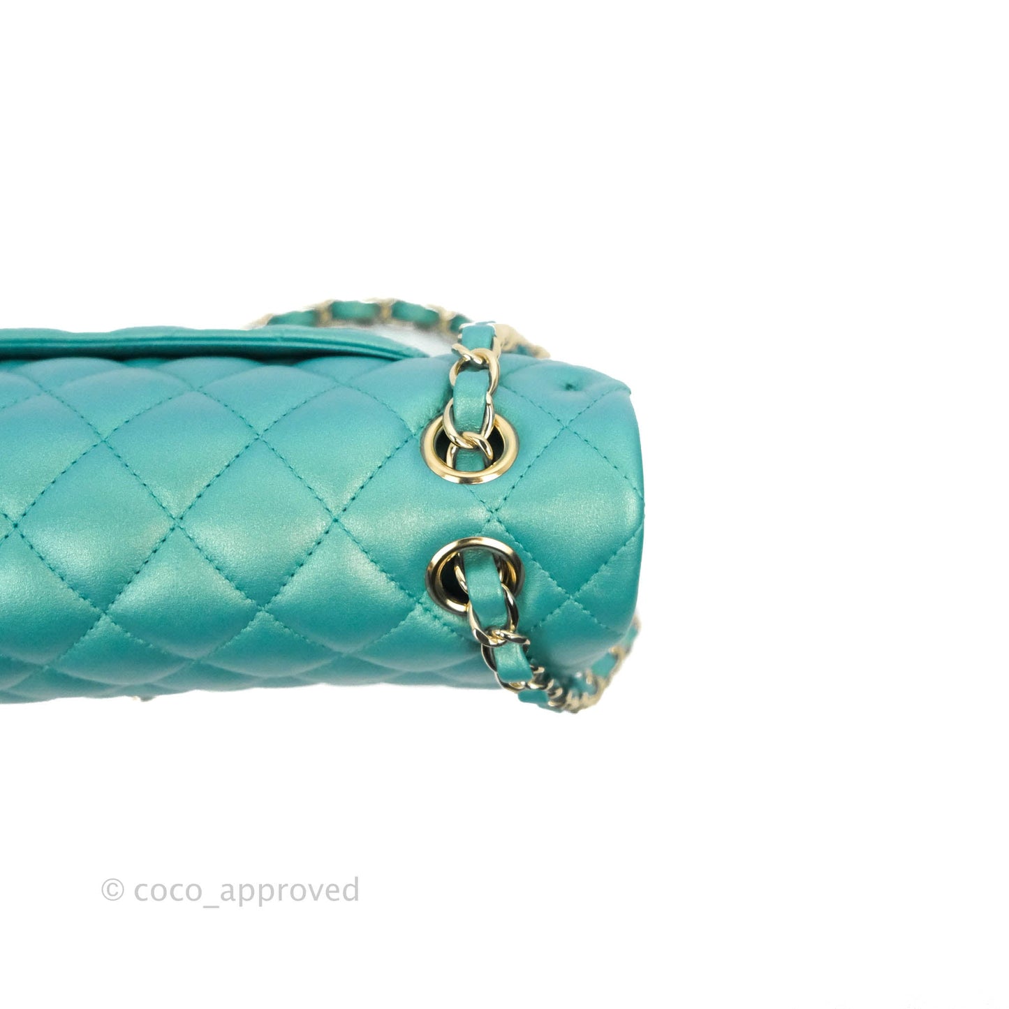 Chanel Classic M/L Medium Double Flap Iridescent Turquoise Calfskin Gold Hardware