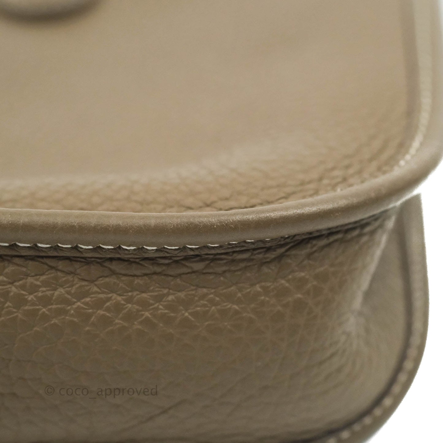 Hermès Mini Evelyne Etoupe Clemence Gold Hardware with Bleu Indigo Strap