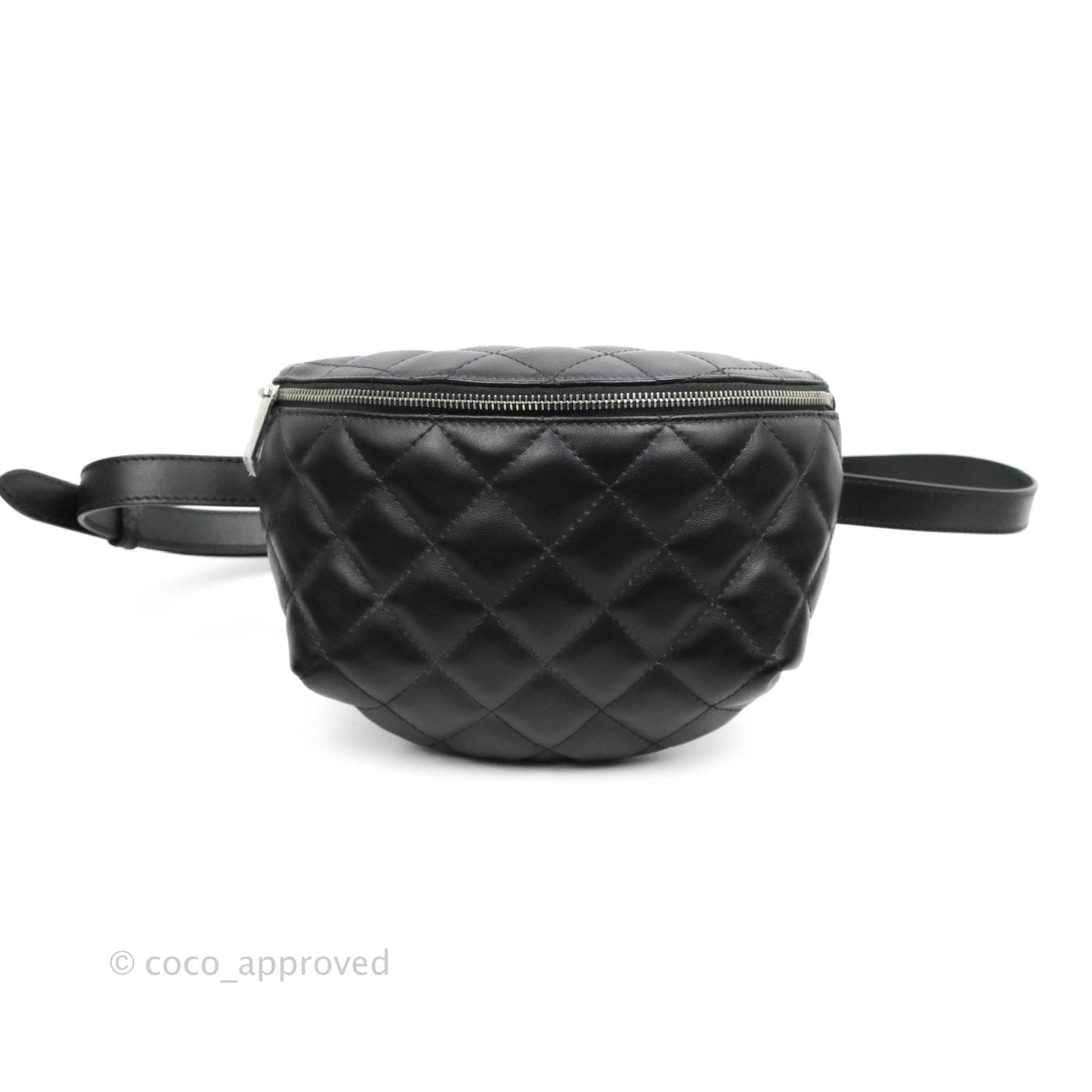 Chanel Quilted Belt Bum Bag Black Calfskin Silver Hardware (Uniform)