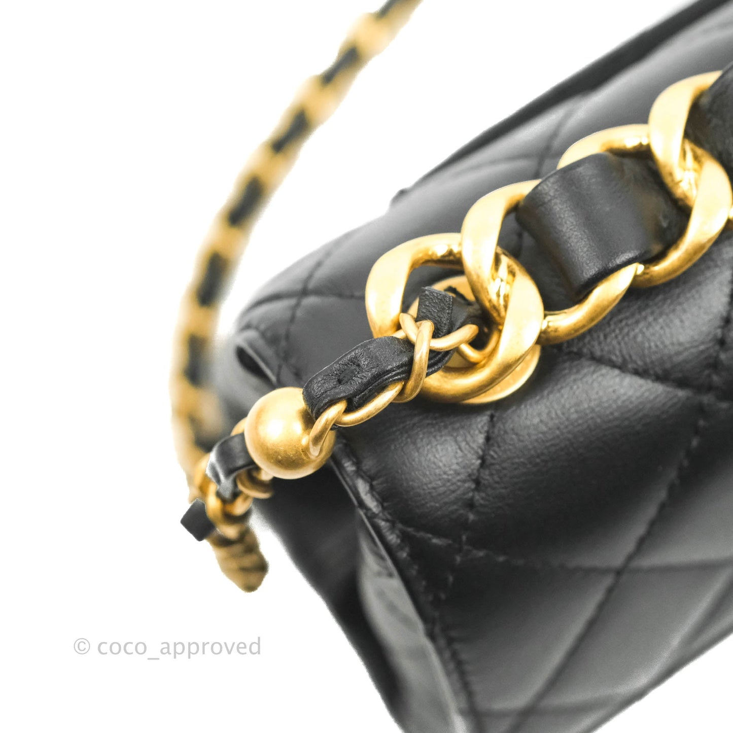 Chanel Small Chain Bar Flap Bag Black Calfskin Aged Gold Hardware