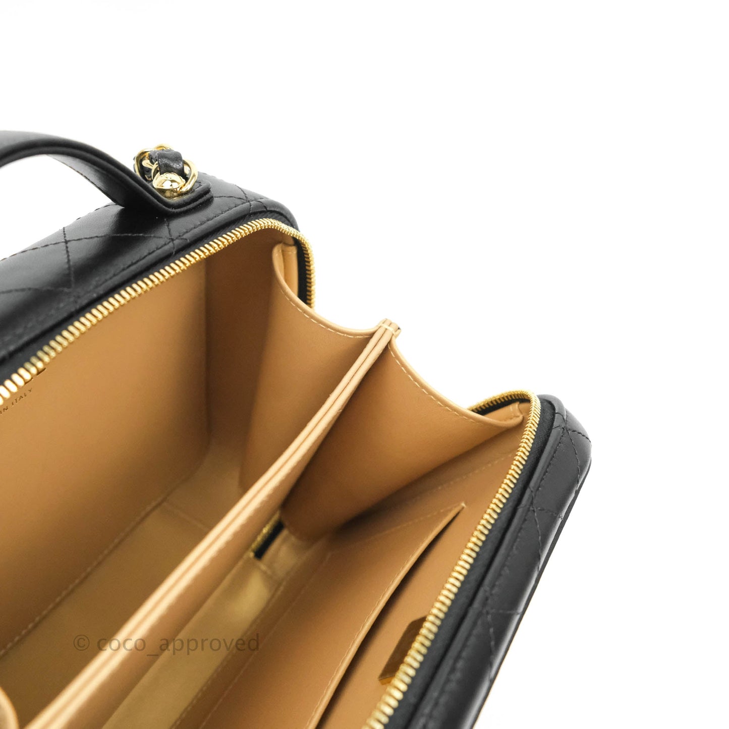 Chanel Quilted Golden Plate Vanity Case Black Lambskin Gold Hardware