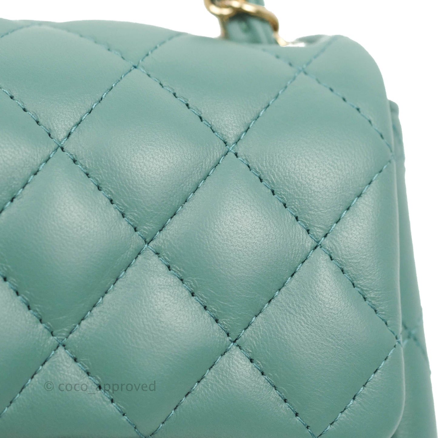 Chanel Mini Square Teal Green Lambskin Gold Hardware