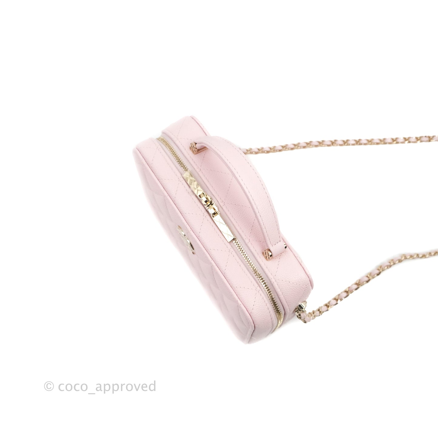 Chanel Quilted Top Handle Vanity Case Caviar Light Pink Gold Hardware