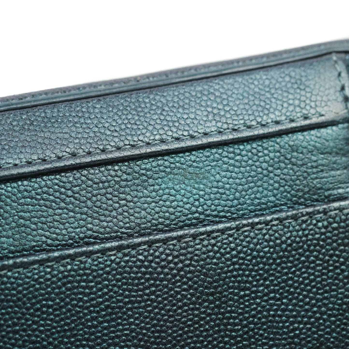 Chanel Quilted Medium CC Filigree Vanity Case Iridescent Dark Turquoise Caviar Rainbow Hardware