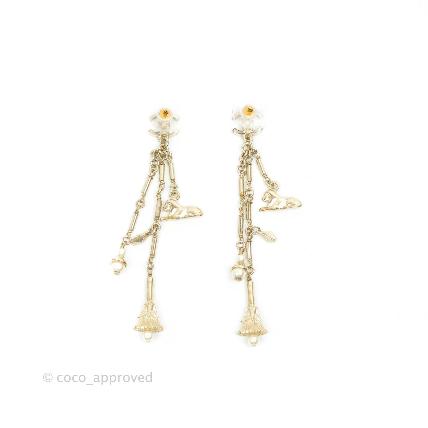 Chanel CC Long Drop Earrings Gold Tone 19A