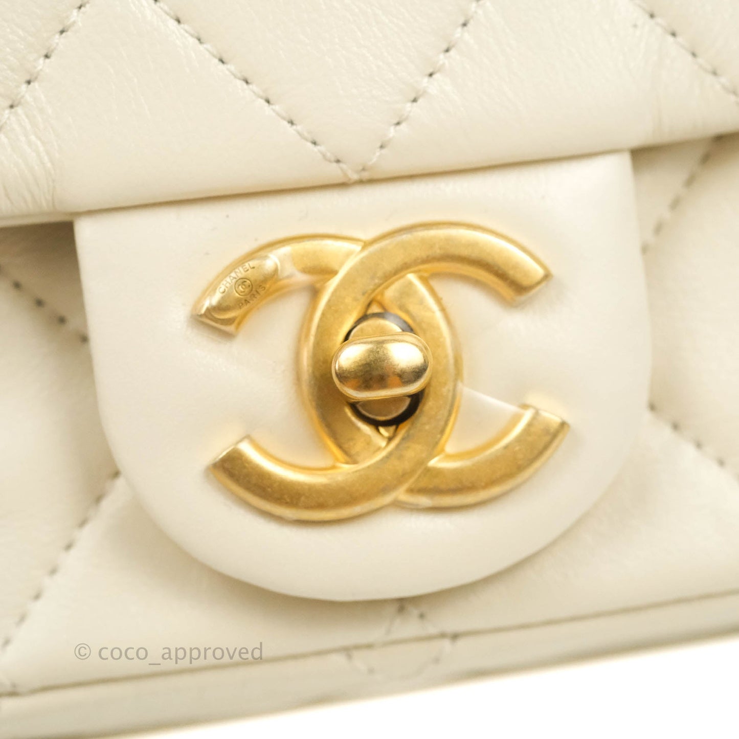 Chanel Mini Rectangular Crystal Pearls Chain Flap White Calfskin Aged Gold Hardware