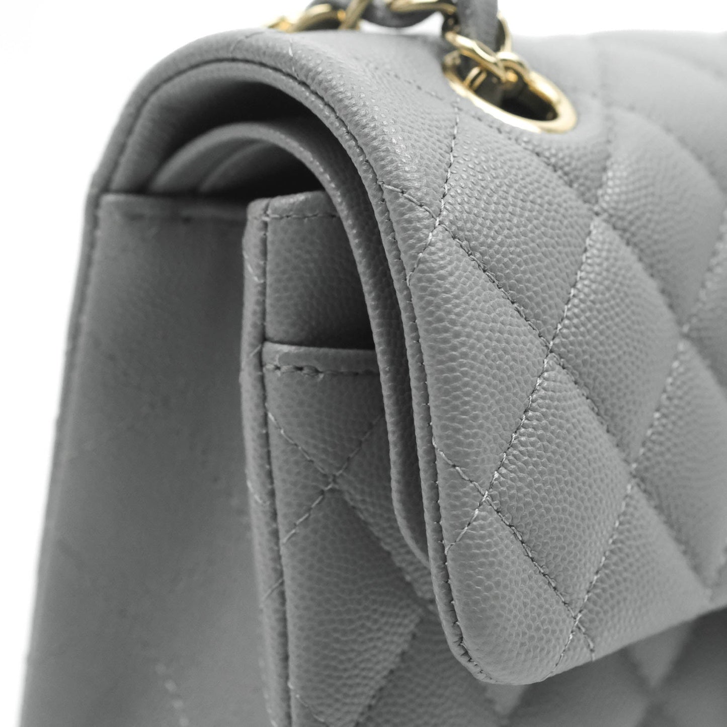Chanel Classic Small S/M Quilted Flap Grey Caviar Gold Hardware 20C