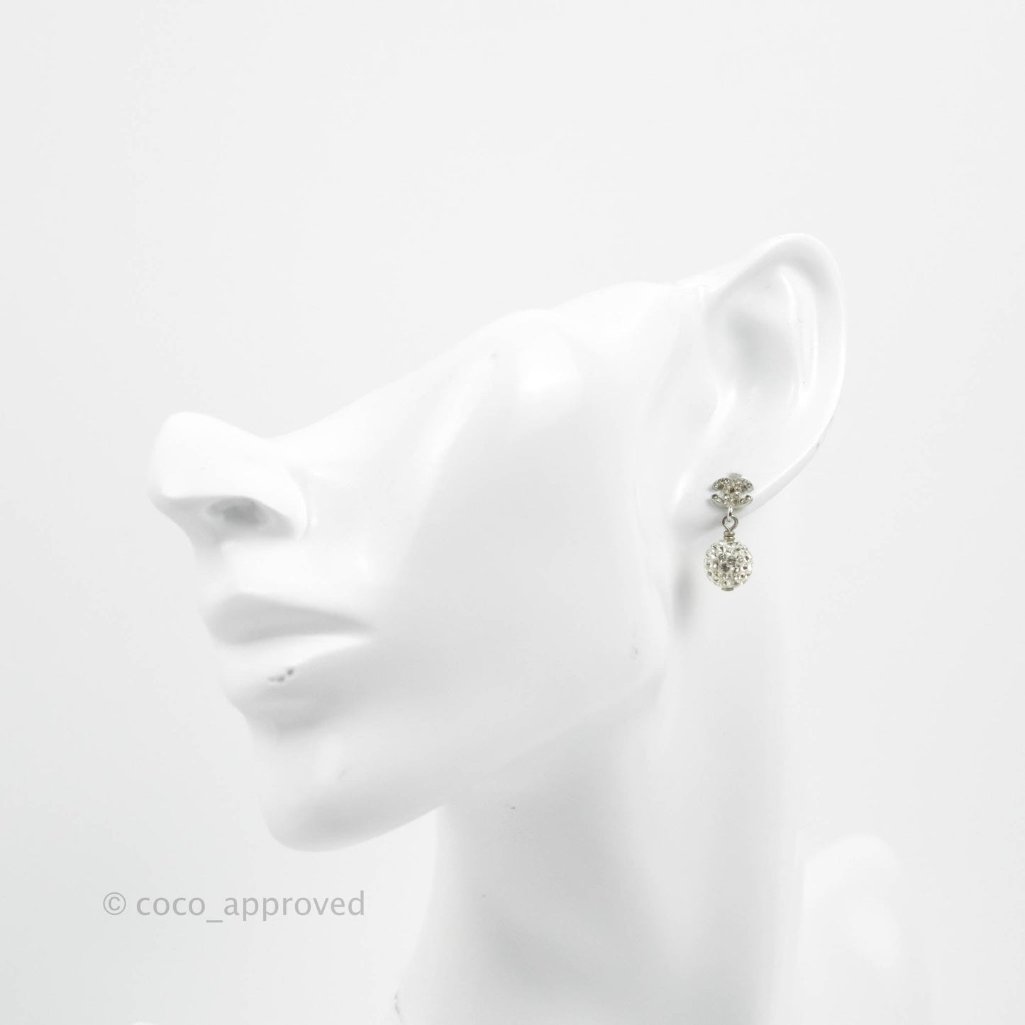 Chanel Crystal CC Drop Earrings Silver Hardware 11P